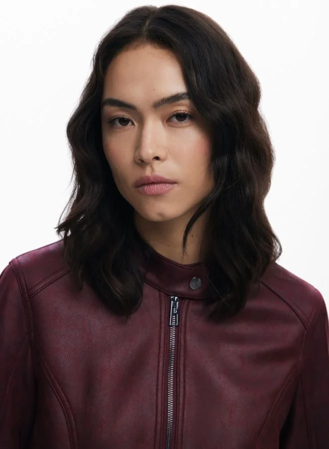 Desigual Brown Combined Faux Leather Jacket for Women | Best Price UAE